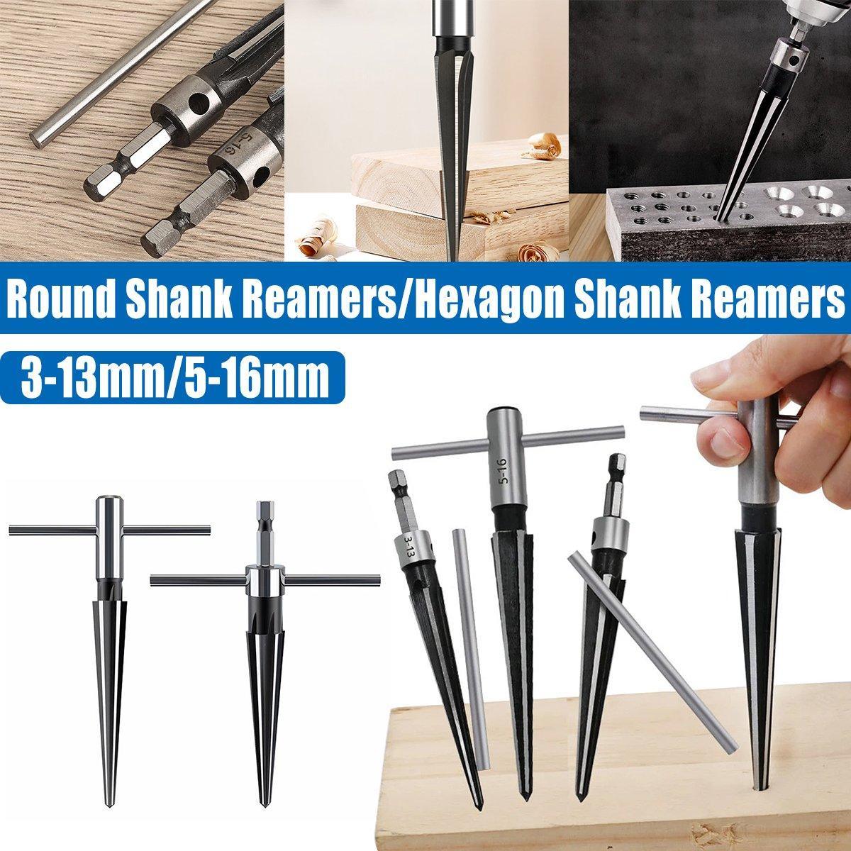 Round Shank Hexagon Shank T Handle Taper Reamer Tool for Drilling and Boring - Hexagon Shank Reamer(3-13mm)