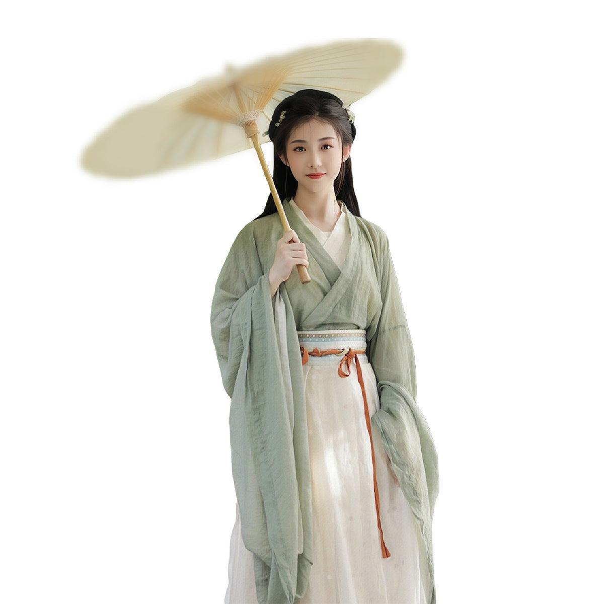 Traditional Chinese Hanfu Dress Green Wei Jin Style Vintage Cosplay Costume - M