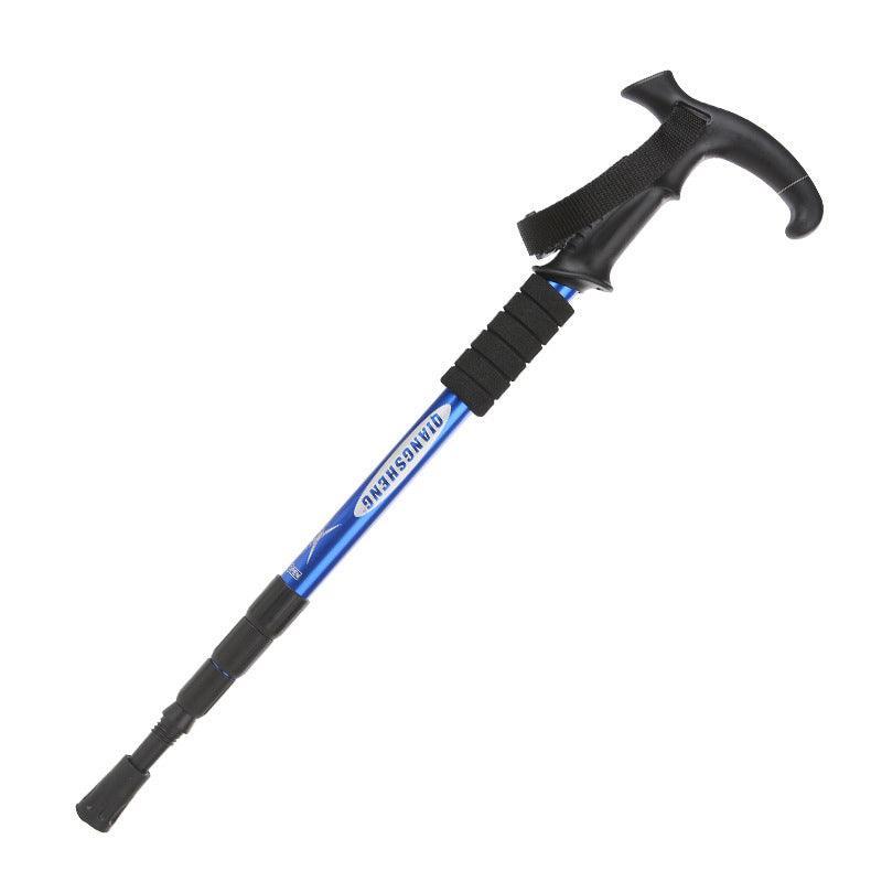 Folding Walking Stick Telescopic Adjustable Antishock Hiking Grip Pole Trekking - Red