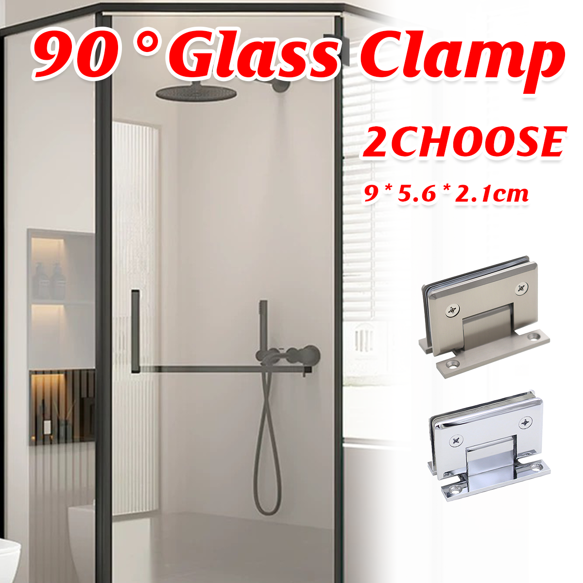 H Shaped 90 Degree Glass Clamp Double Opening Bevel Edge Bathroom Shower Clip - Nickel
