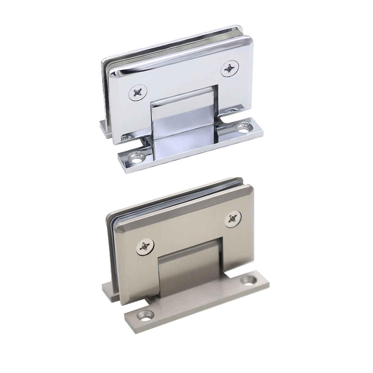 H Shaped 90 Degree Glass Clamp Double Opening Bevel Edge Bathroom Shower Clip - Nickel