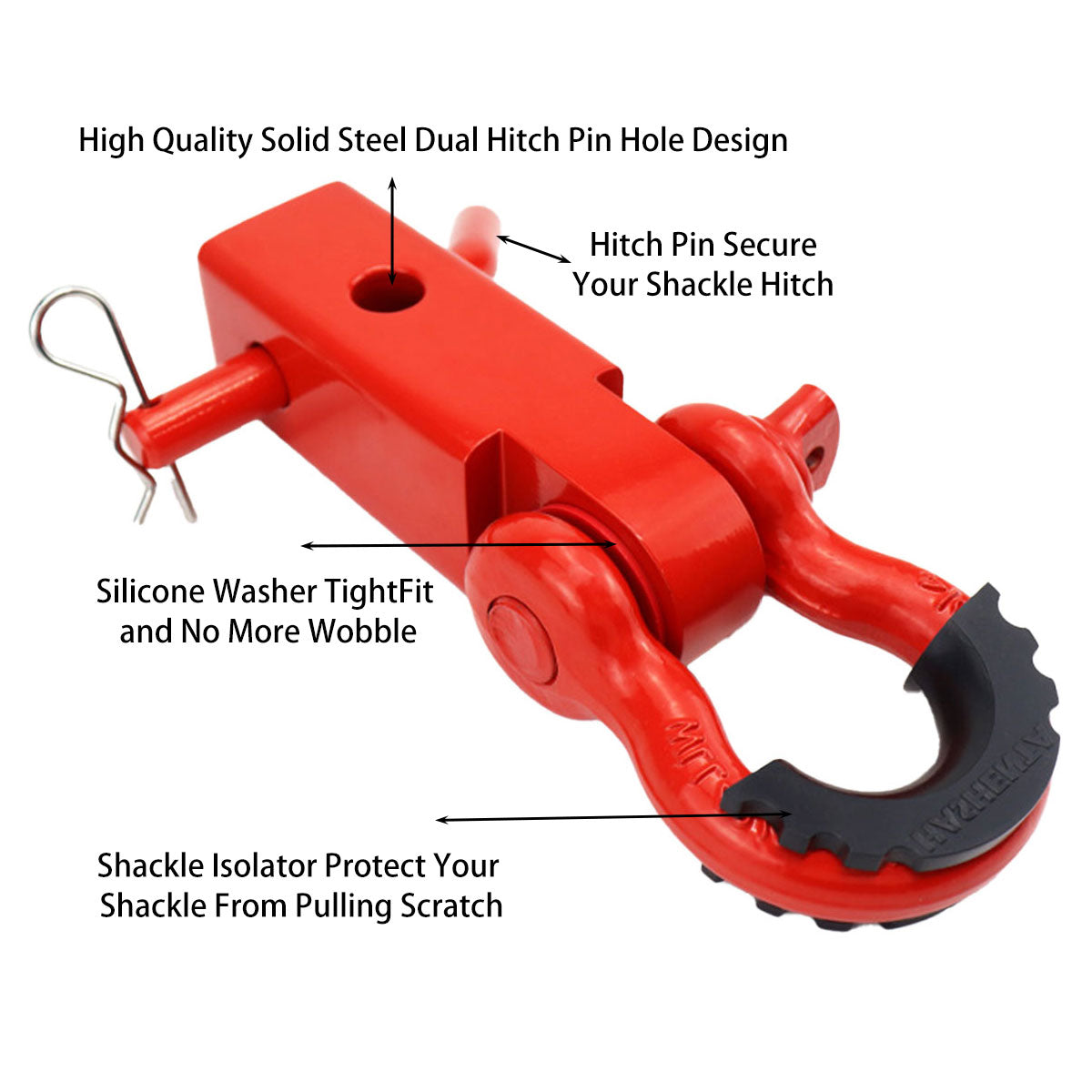 Red Trailer Arm Off Road Rescue Tow Hook Heavy Duty Steel for SUV Road Vehicle