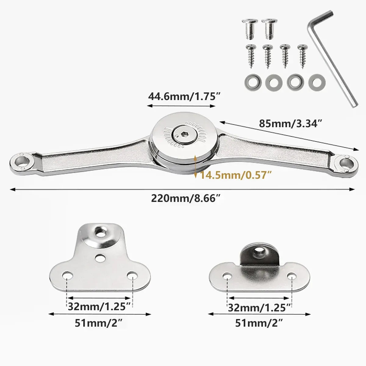 2 PCS Folding Lid Lift Up Stay Support Buffer Stop Hinge Silver With Soft-Close