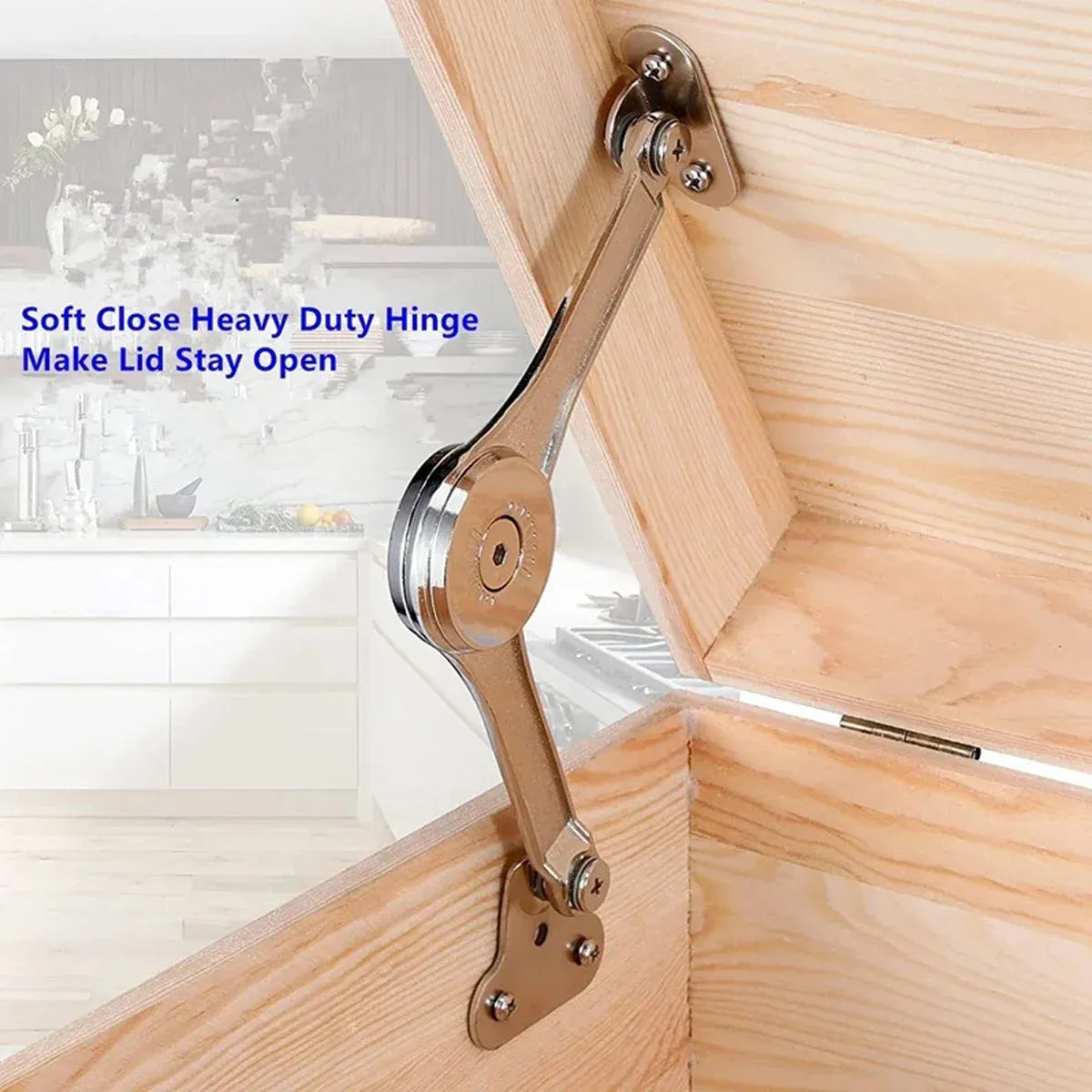 2 PCS Folding Lid Lift Up Stay Support Buffer Stop Hinge Silver With Soft-Close