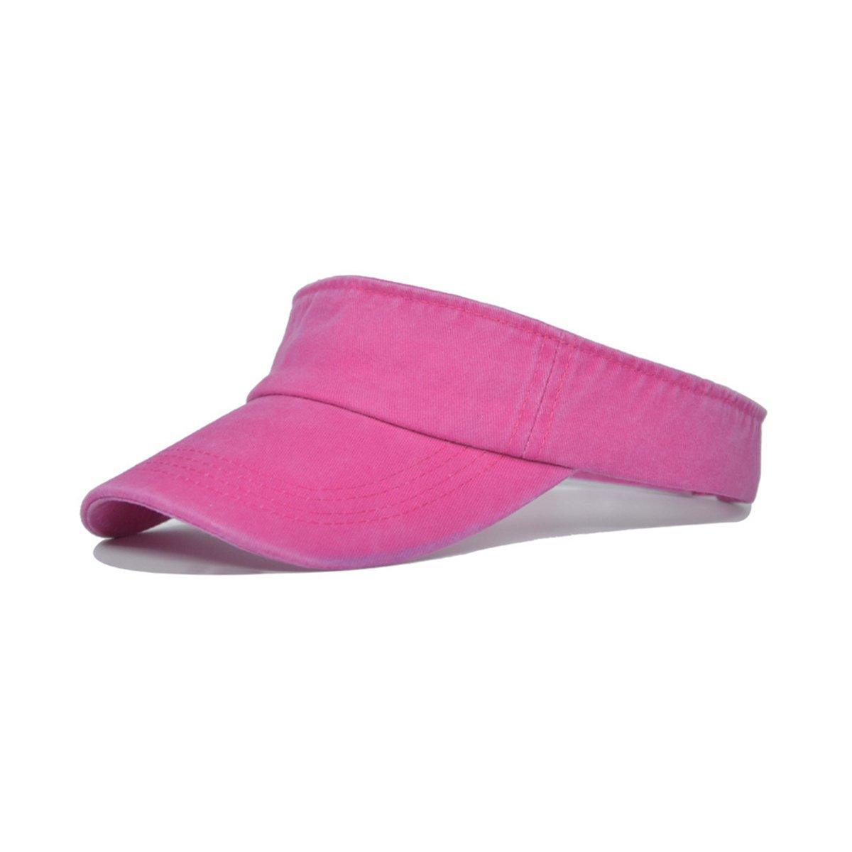 Unisex Summer Denim Sun Visor Cap Breathable Washed Running Hat UV Protection - Rose-Red