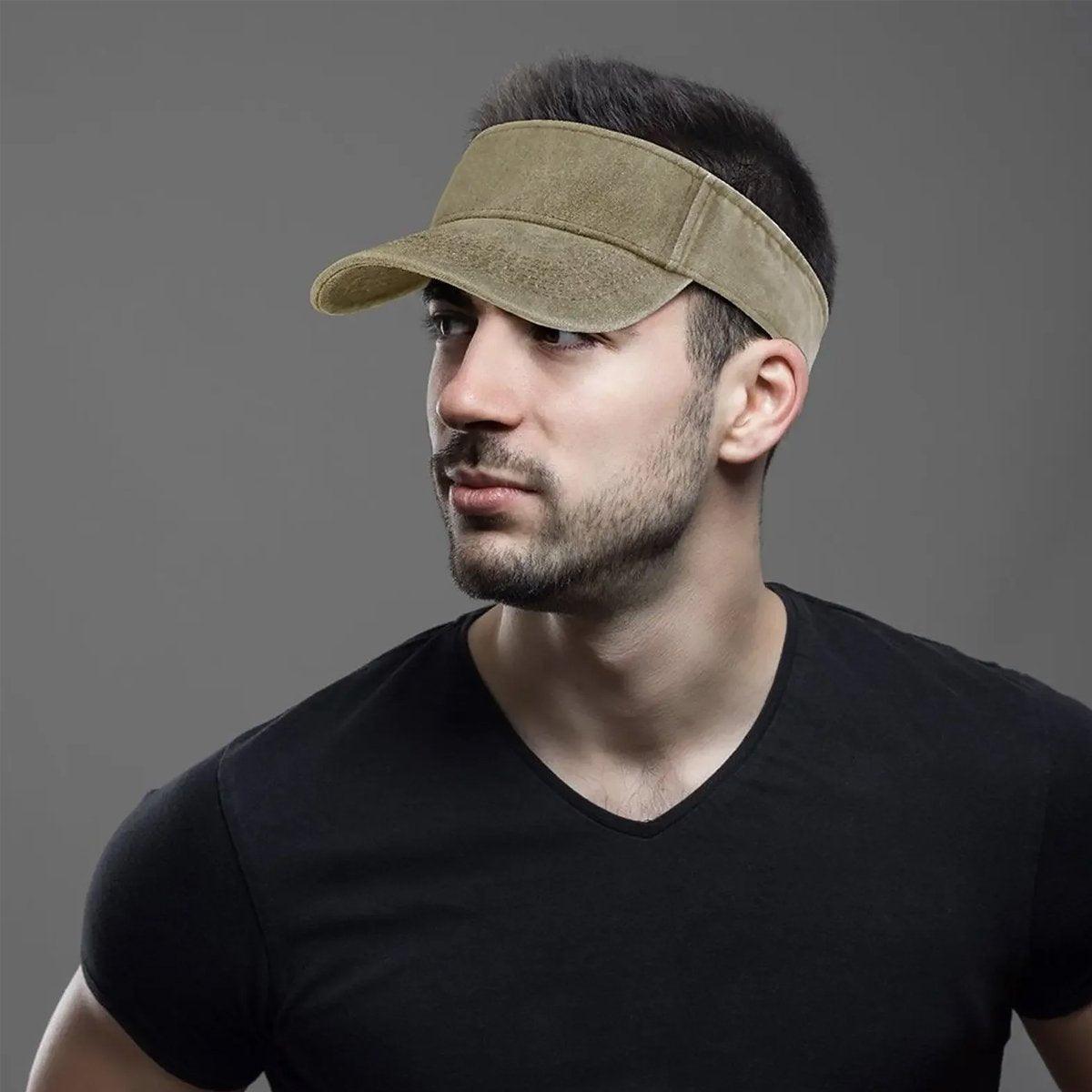 Unisex Summer Denim Sun Visor Cap Breathable Washed Running Hat UV Protection - Wine Red