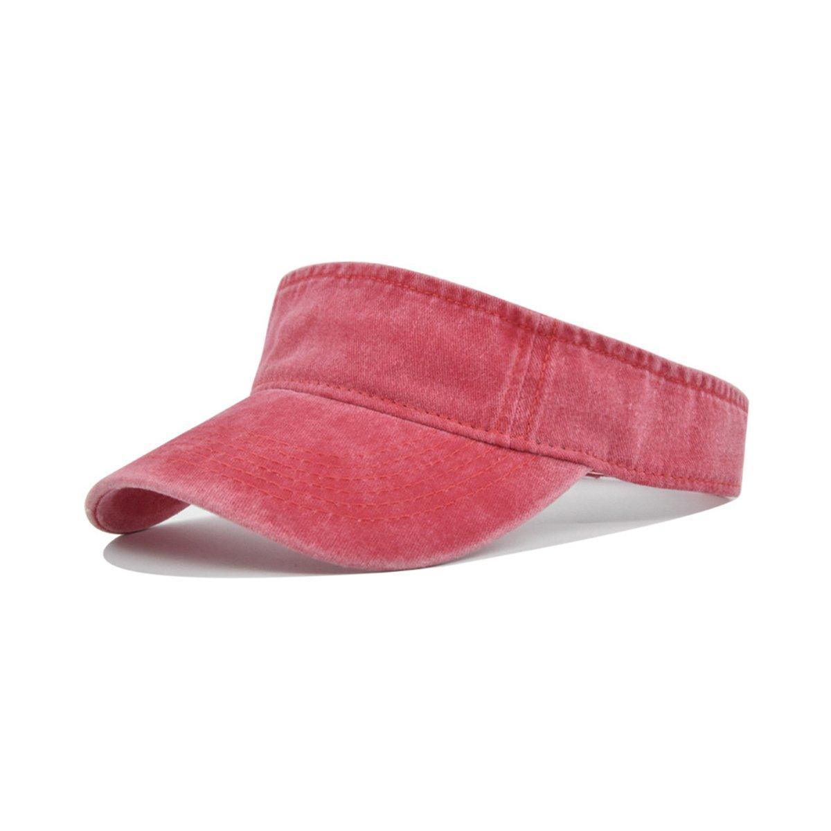 Unisex Summer Denim Sun Visor Cap Breathable Washed Running Hat UV Protection - Wine Red