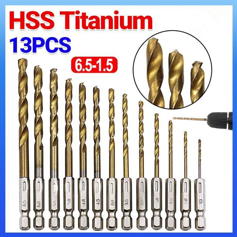 13pcs Quick Change Hss Titanium Drill Bits Hex Shank Set Soft Metal Wood Timber