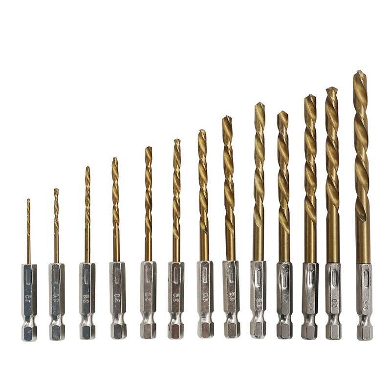13pcs Quick Change Hss Titanium Drill Bits Hex Shank Set Soft Metal Wood Timber