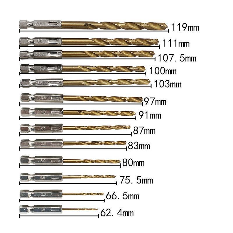 13pcs Quick Change Hss Titanium Drill Bits Hex Shank Set Soft Metal Wood Timber