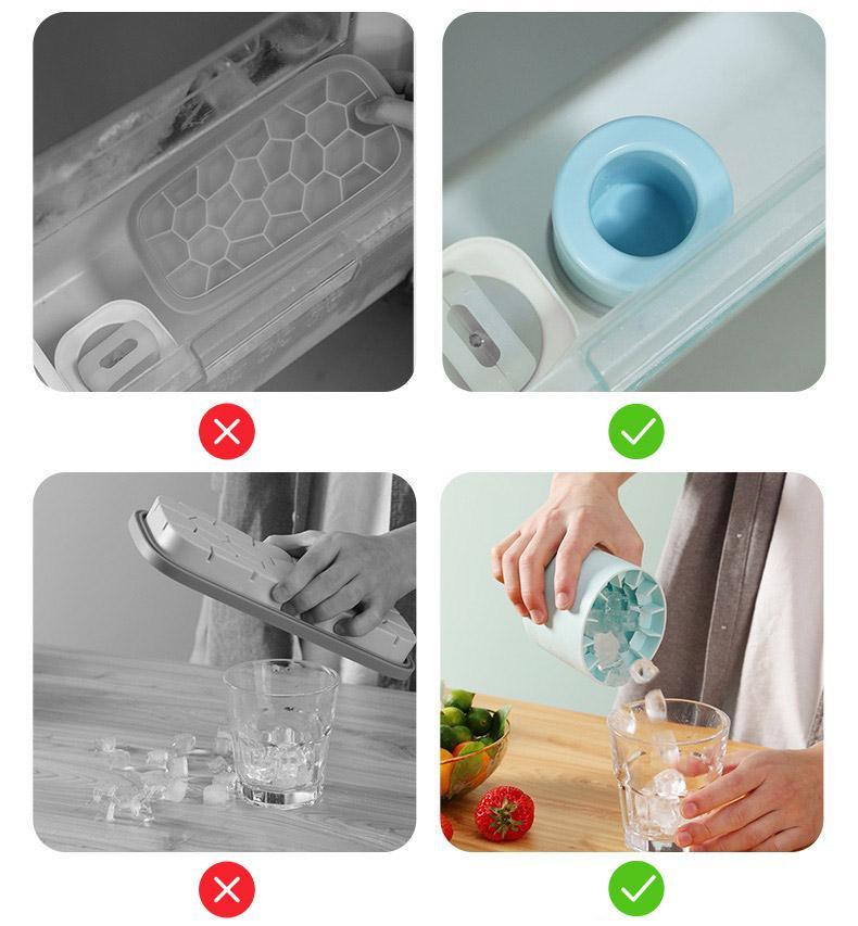 Silicone Ice Cube Tray Mould Ice Box Compartment Bucket for Easy Ice Making - Blue