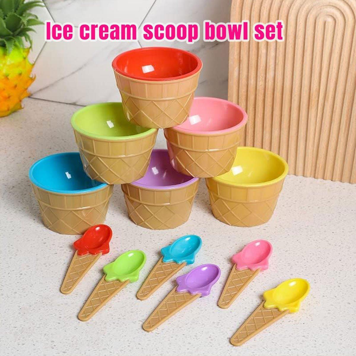 7Pc Set Colourful Ice Cream Cups and Bowls with Spoons Dessert Gift Set
