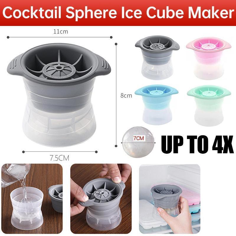 4PCS Whiskey Cocktail Sphere ICE Ball Mold Cube Maker Jelly Silicone Mould Set - Grey
