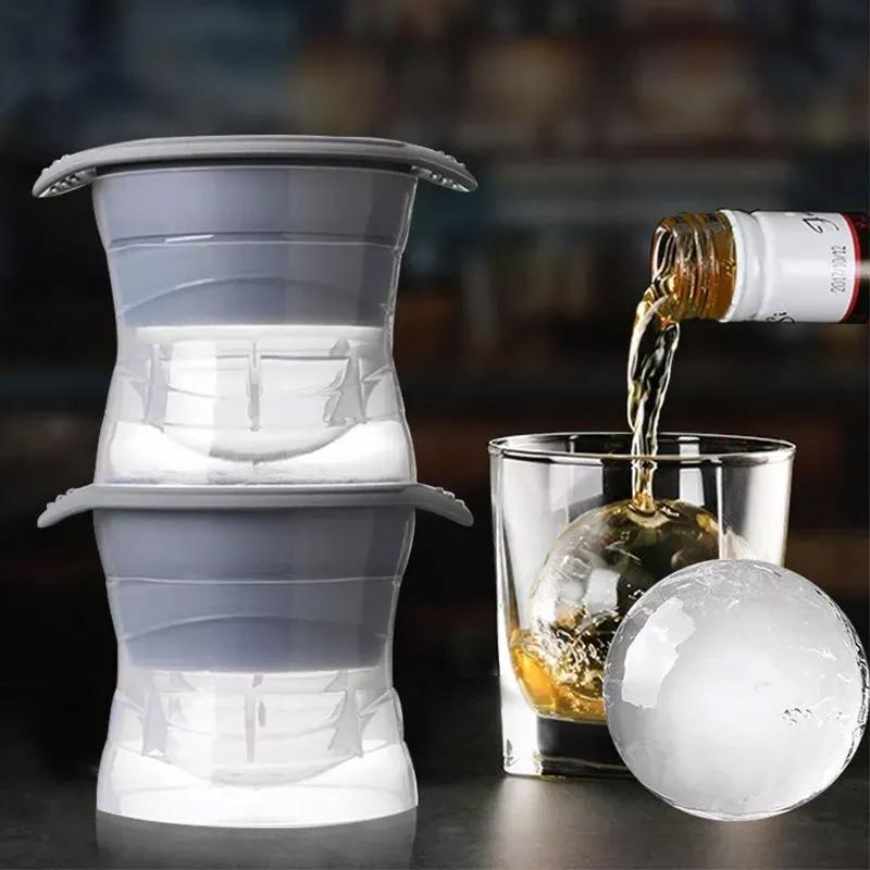 4PCS Whiskey Cocktail Sphere ICE Ball Mold Cube Maker Jelly Silicone Mould Set - Grey