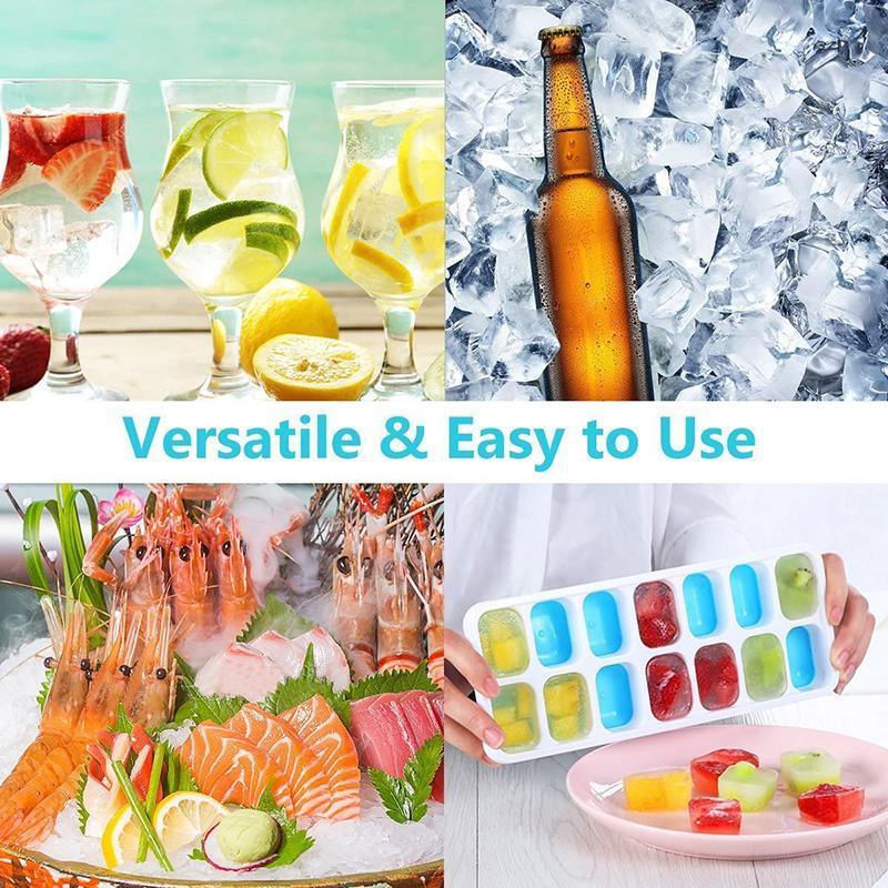 4Pcs Ice Cube Tray With Lid Easy Release Silicone Mould 14 Cubes Container Mold - Blue