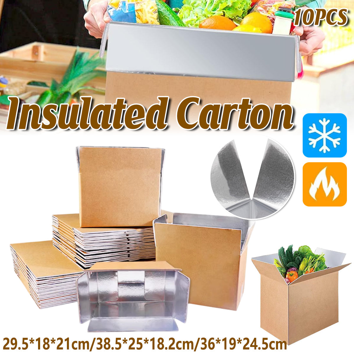 10pcs Insulated Carton Cold Chain Packaging Box Seafood Fresh Fruits Storage - 38.5x25x18.2cm