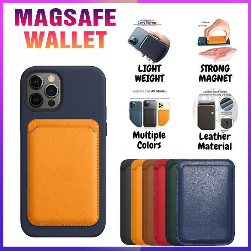 Leather Card Holder Wallet Pocket for iPhone 14 13 Pro Max with Snap-On Attachment - Green