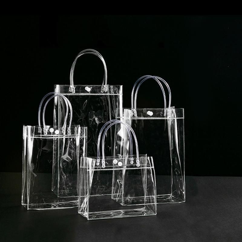 100x PVC Transparent Gift Tote Bag with Snap Button for Packaging - 20*16*8cm
