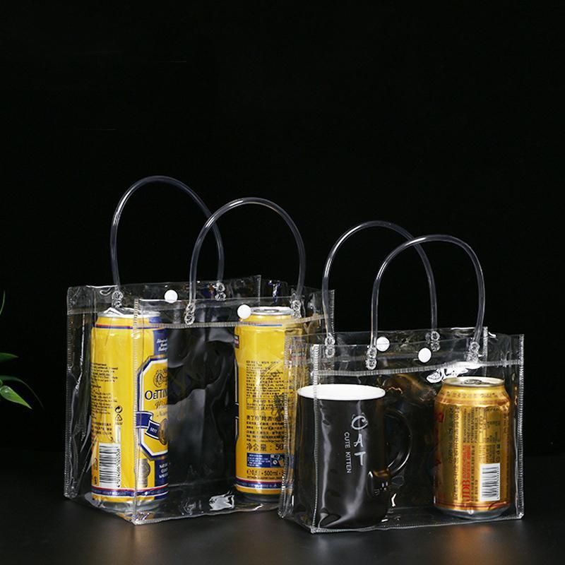100x PVC Transparent Gift Tote Bag with Snap Button for Packaging - 20*16*8cm