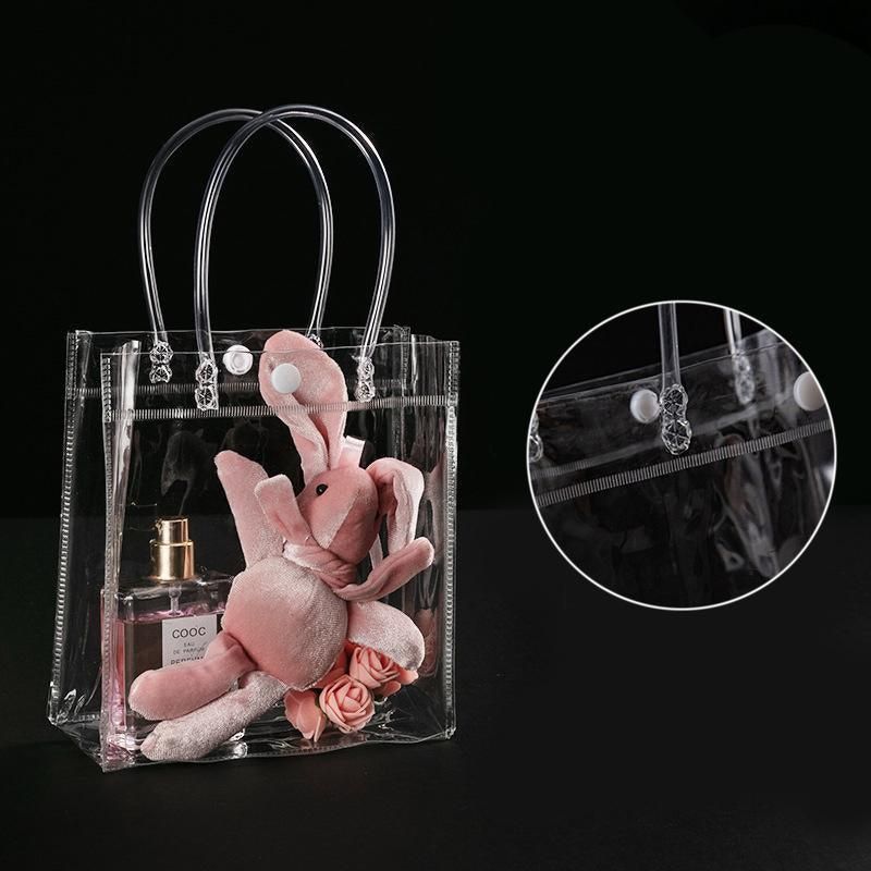 100x PVC Transparent Gift Tote Bag with Snap Button for Packaging - 20*16*8cm