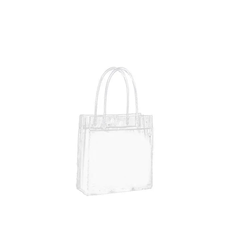 100x PVC Transparent Gift Tote Bag with Snap Button for Packaging - 20*16*8cm