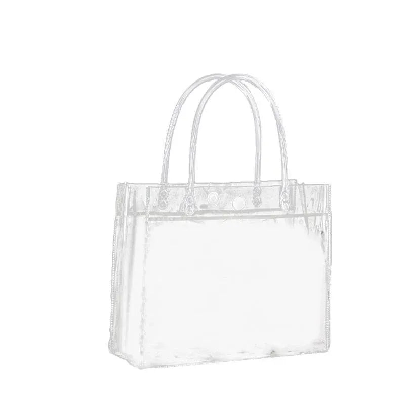 100x PVC Transparent Gift Tote Bag with Snap Button for Packaging - 20*16*8cm