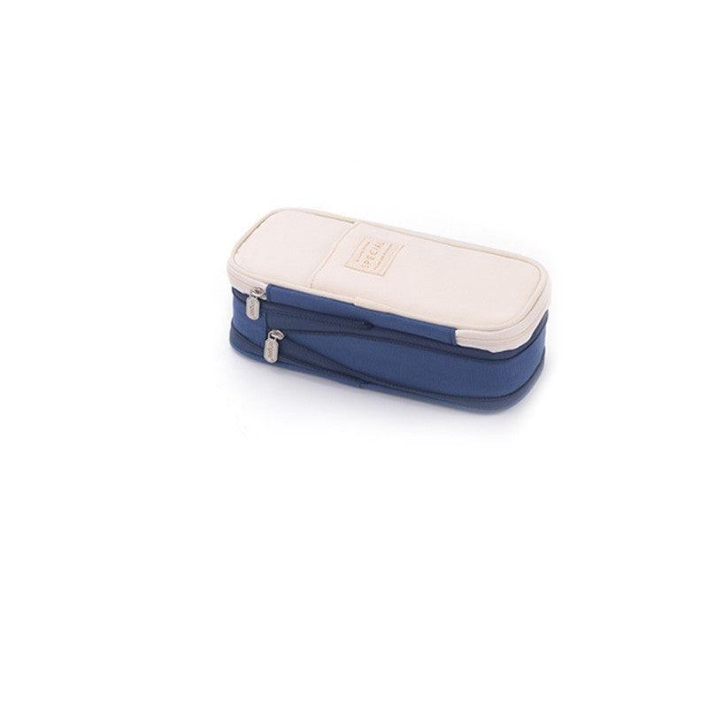 Zipper Pencil Case Pen Bag Organizer School Office Cosmetic Stationery Storage - Beige-Dark Blue