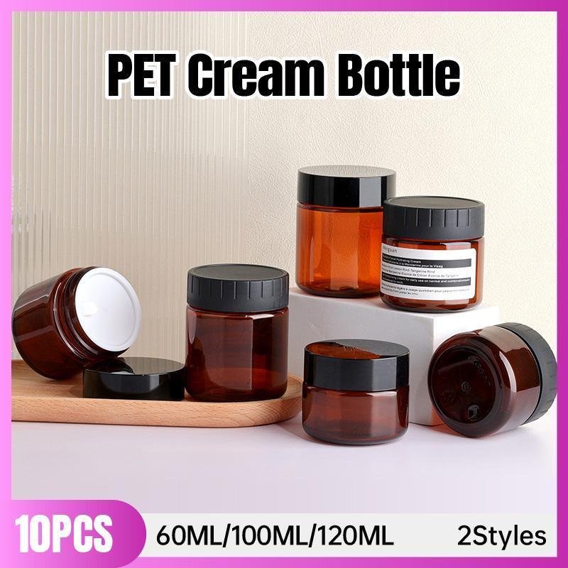 10pcs Brown PET Plastic Wide Mouth Bottles for Storage and Skincare Packaging - Frosted - 120ml