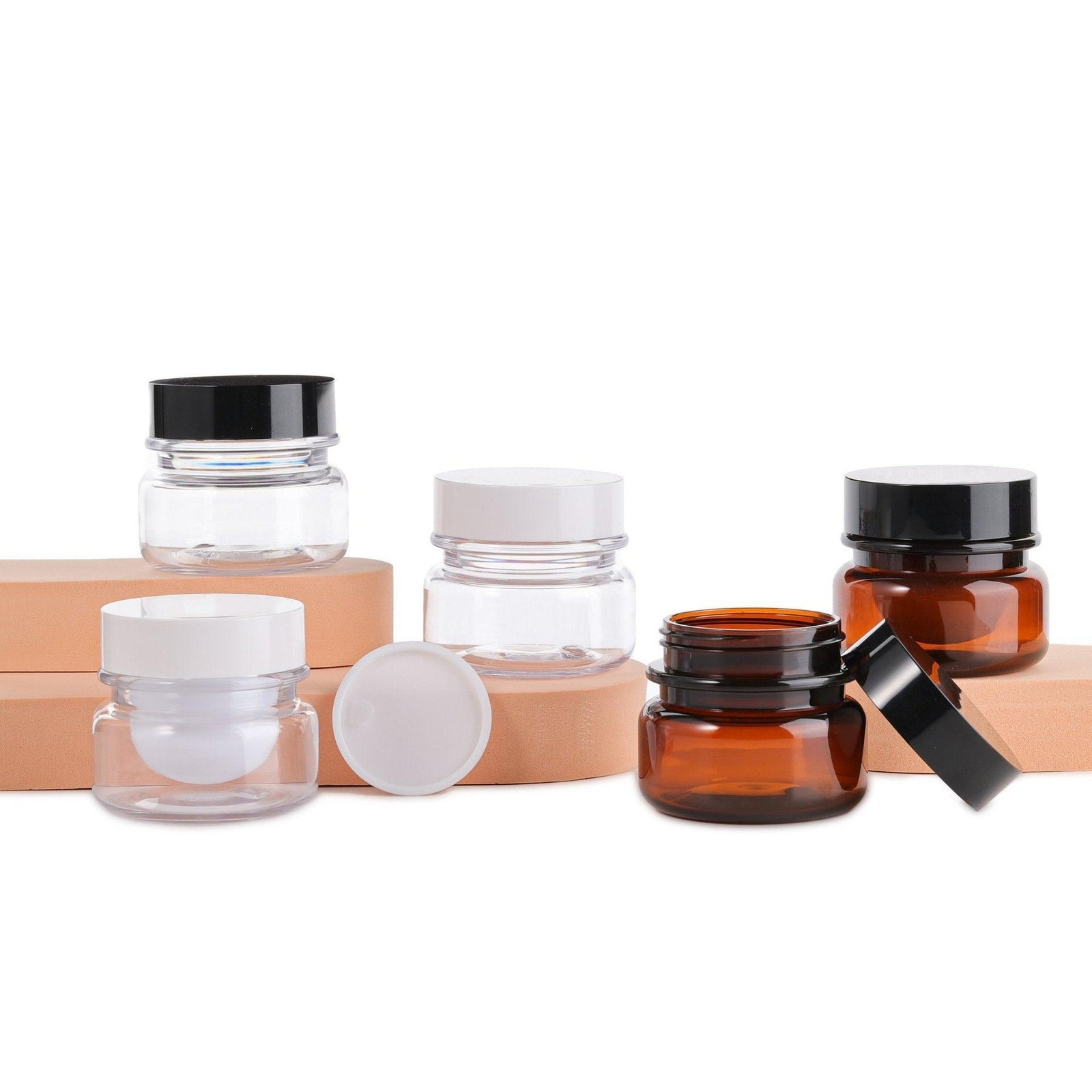 10pcs PET Plastic Cosmetic Bottles Refillable Travel Face Cream Containers - 60ml-Transparent+Black-Single