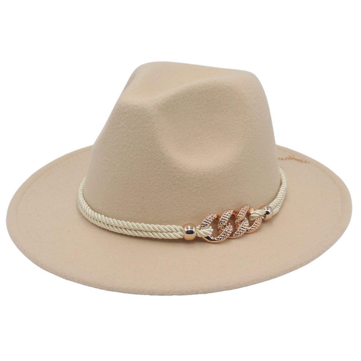 Jazz Hat Autumn Winter Retro Large Brim Hat for Men and Women Stylish Headwear - Pink