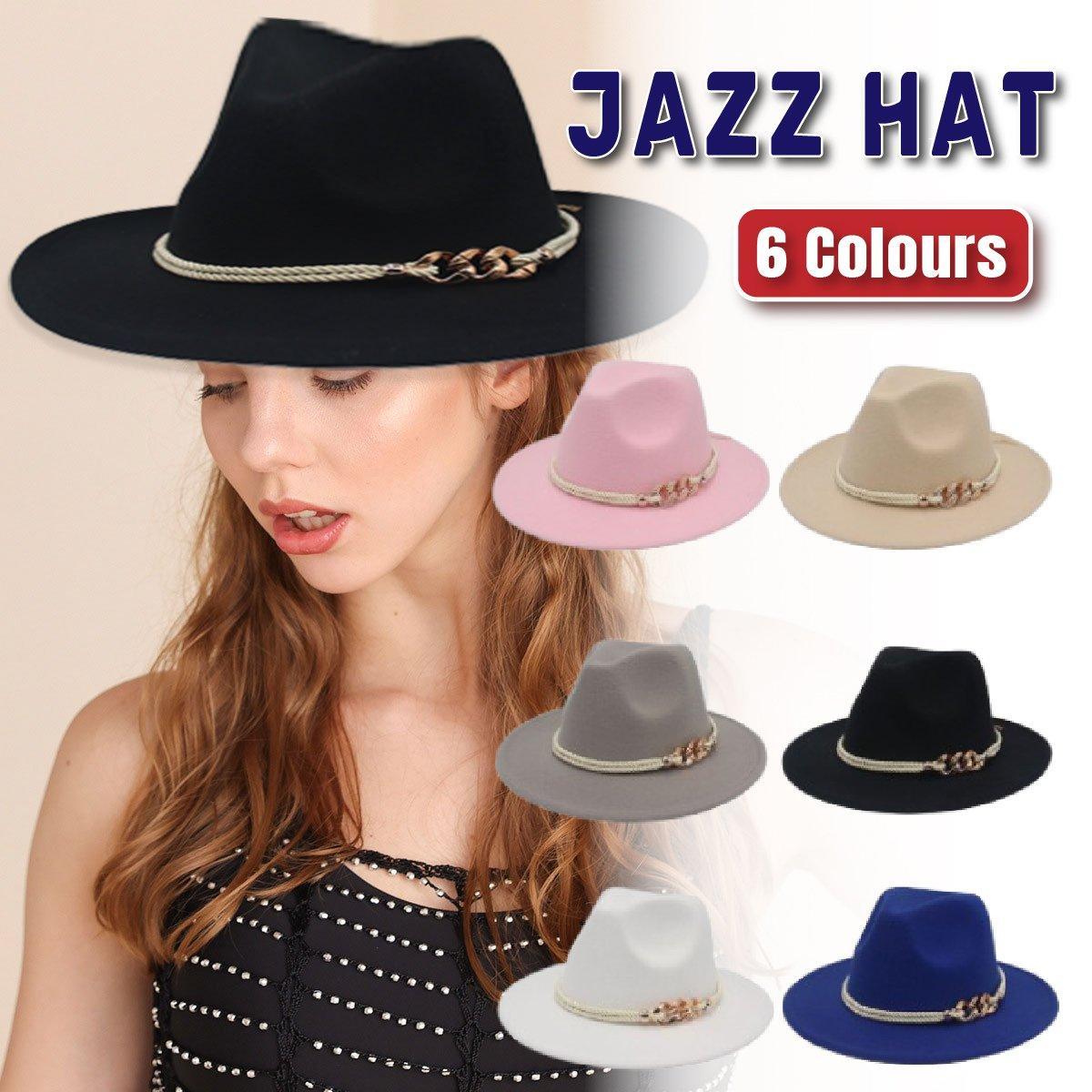 Jazz Hat Autumn Winter Retro Large Brim Hat for Men and Women Stylish Headwear - White