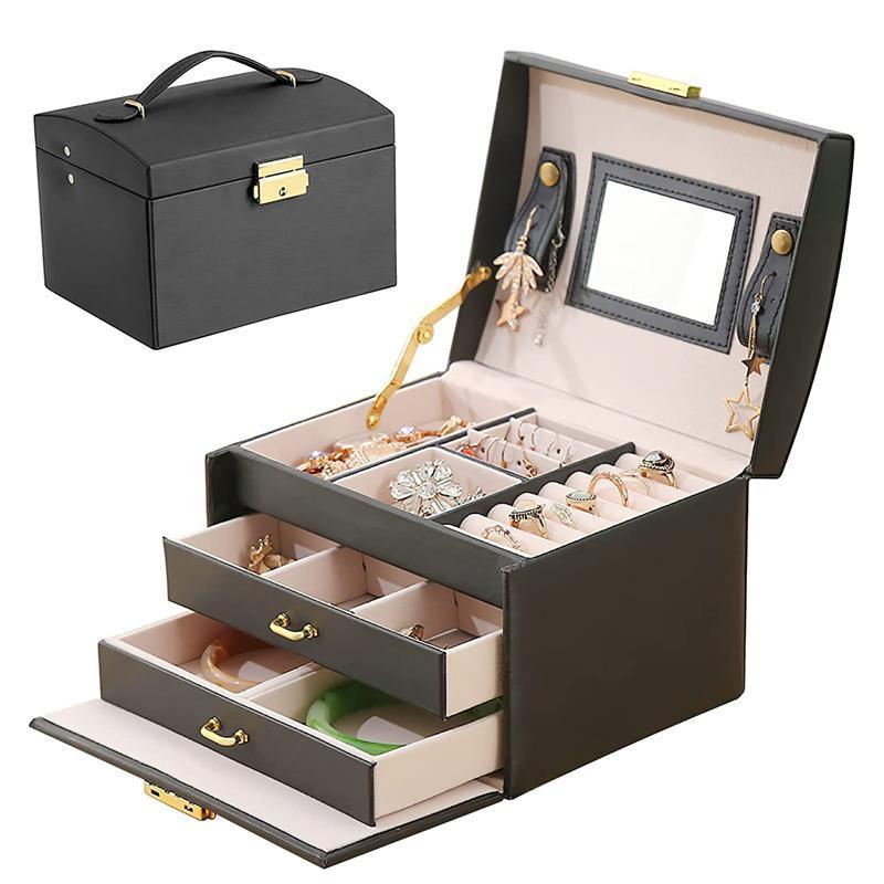 Jewellery Box Organizer Case Holder Storage Earring Ring Jewelry Display Leather - White