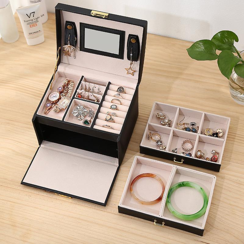 Jewellery Box Organizer Case Holder Storage Earring Ring Jewelry Display Leather - White
