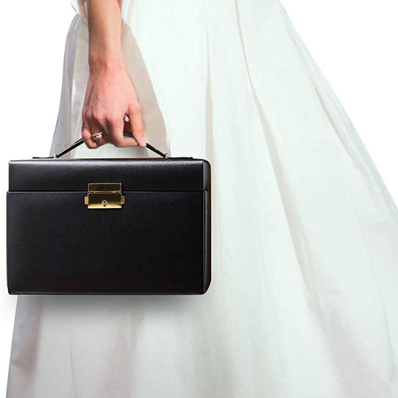 Jewellery Box Organizer Case Holder Storage Earring Ring Jewelry Display Leather - White