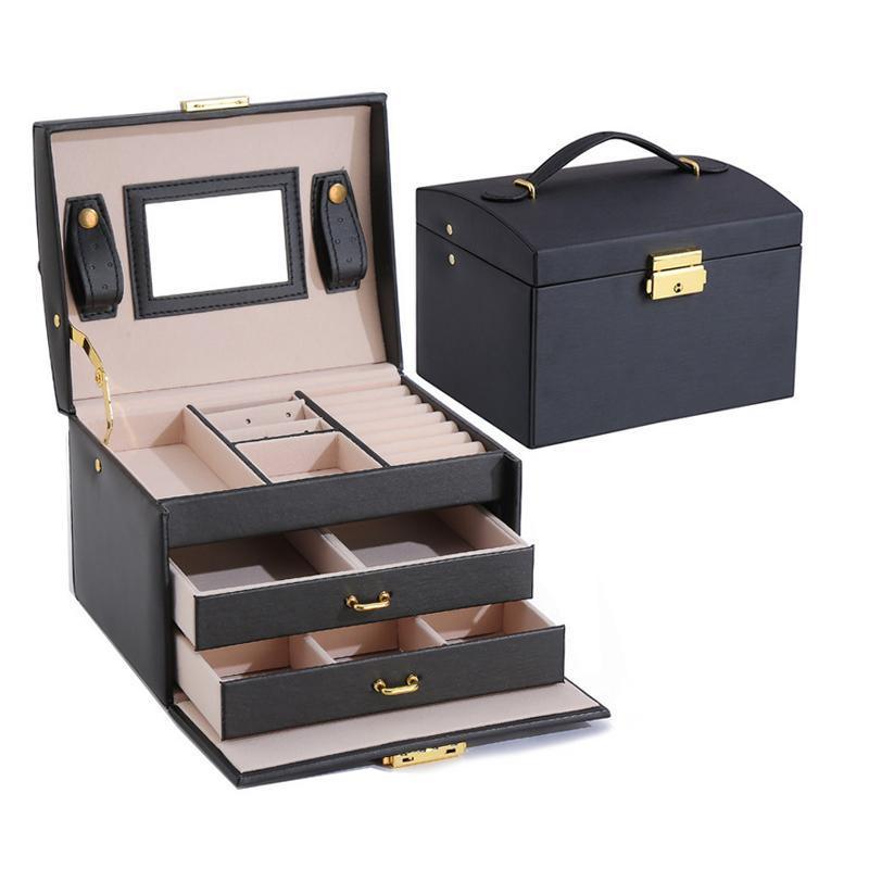 Jewellery Box Organizer Case Holder Storage Earring Ring Jewelry Display Leather - White