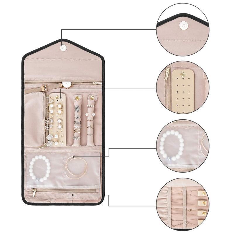 Periea Travel Jewellery Roll -Jewellery Travel Pouch Portable Case Box Organiser - Pink