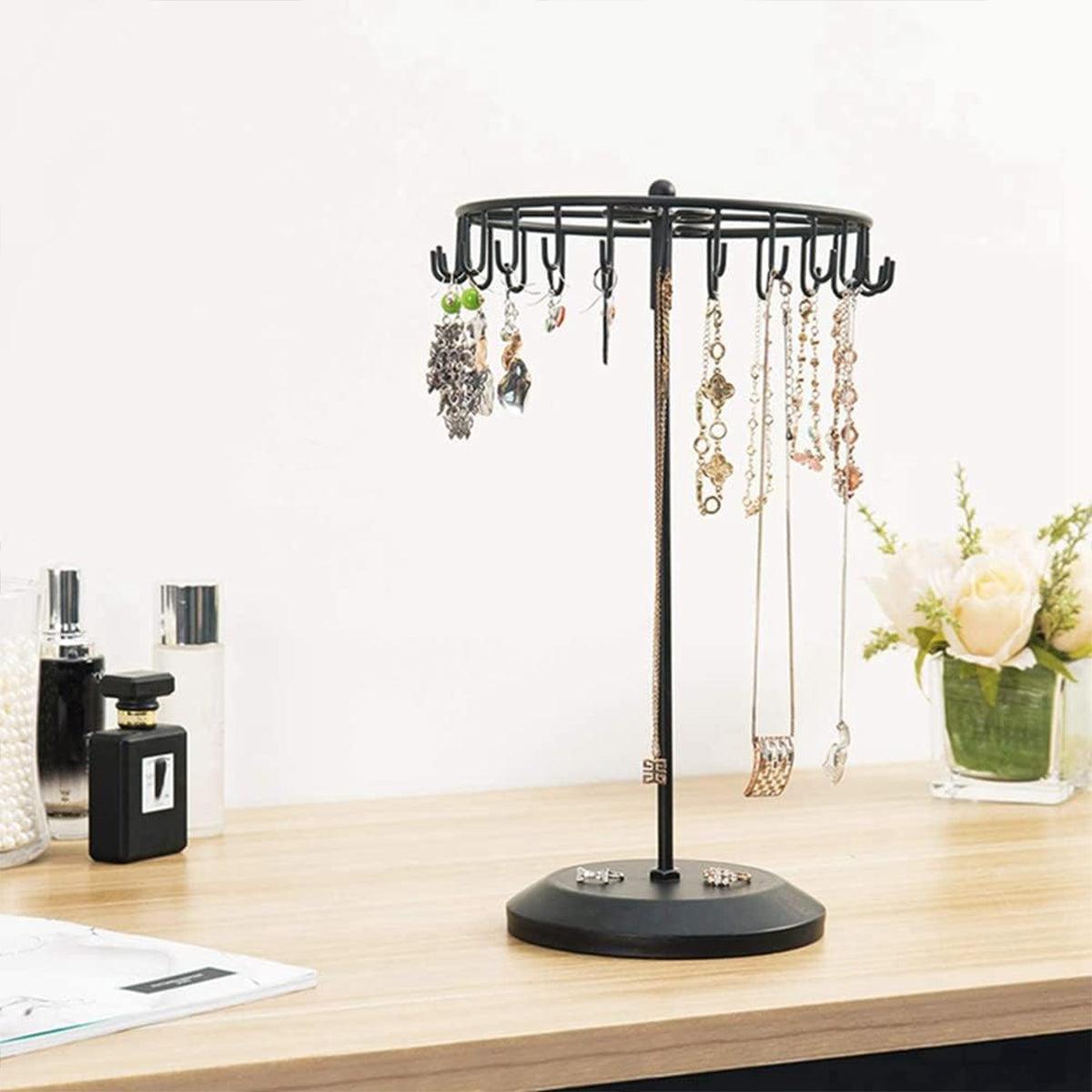 Iron Jewellery Rack Rotating Necklace Display Stand Jewellery Organiser Storage - Black