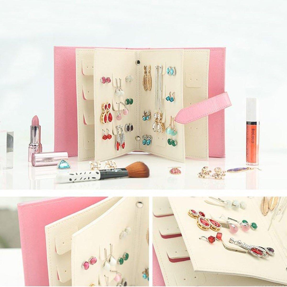 Large Capacity Jewelry Storage Book for Earrings Home Organizer Small Size Box - Pink
