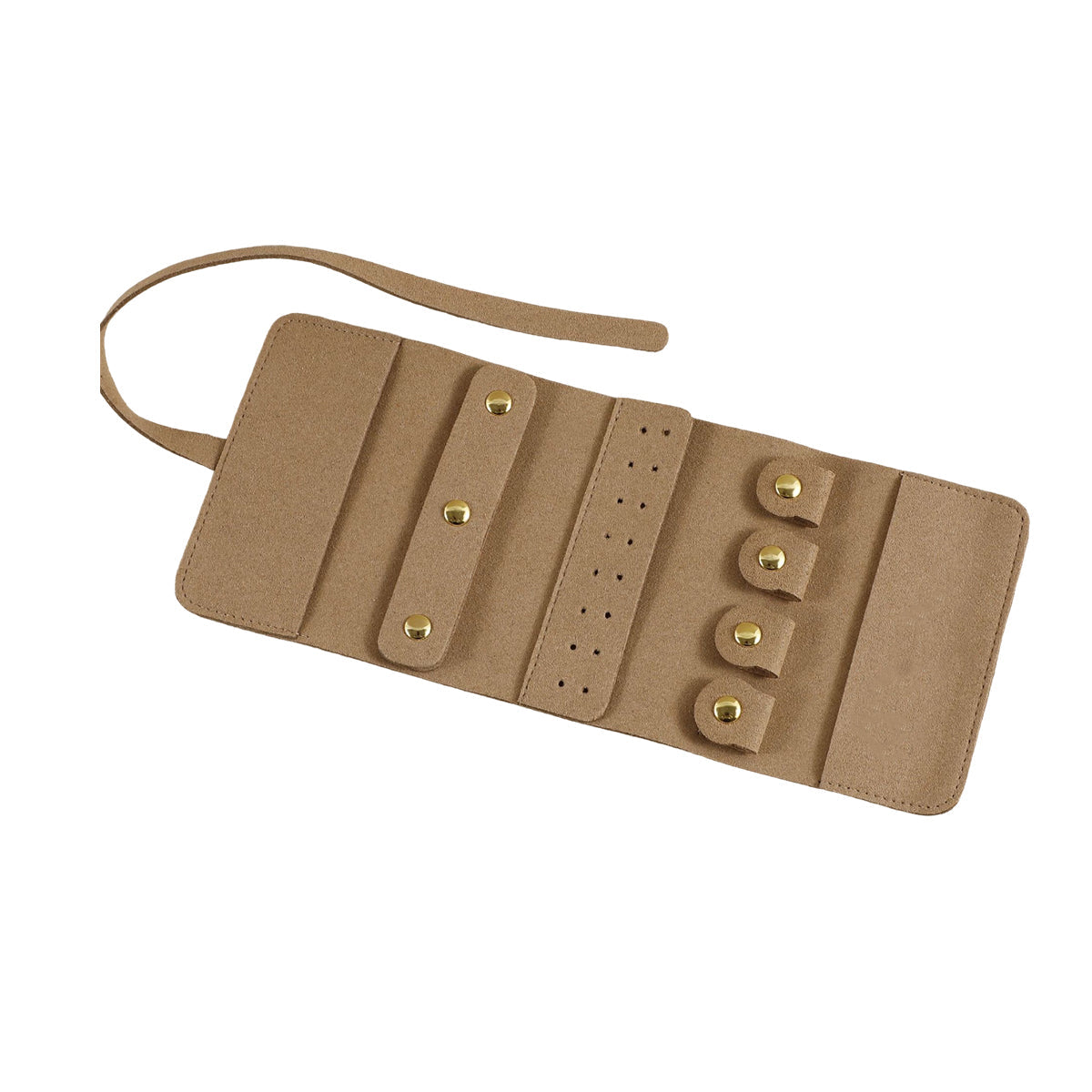 Portable Microfiber Jewelry Storage Bag Roll Organizer for Earrings Necklaces - Beige