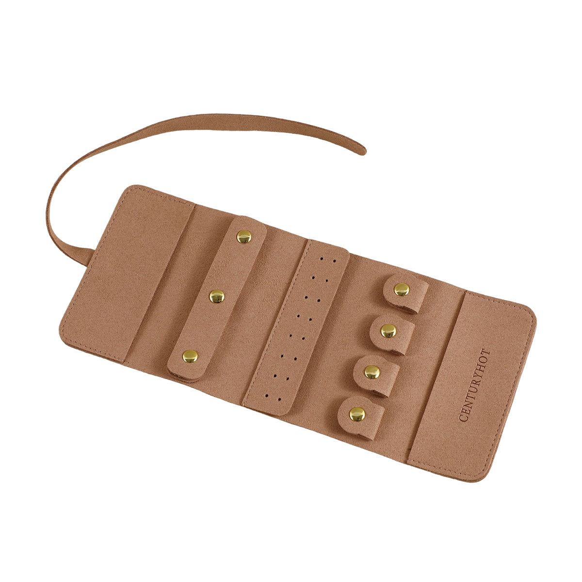 Portable Microfiber Jewelry Storage Bag Roll Organizer for Earrings Necklaces - Beige