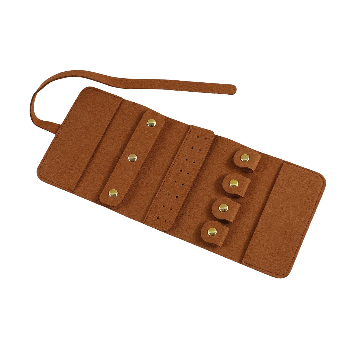 Portable Microfiber Jewelry Storage Bag Roll Organizer for Earrings Necklaces - Brown