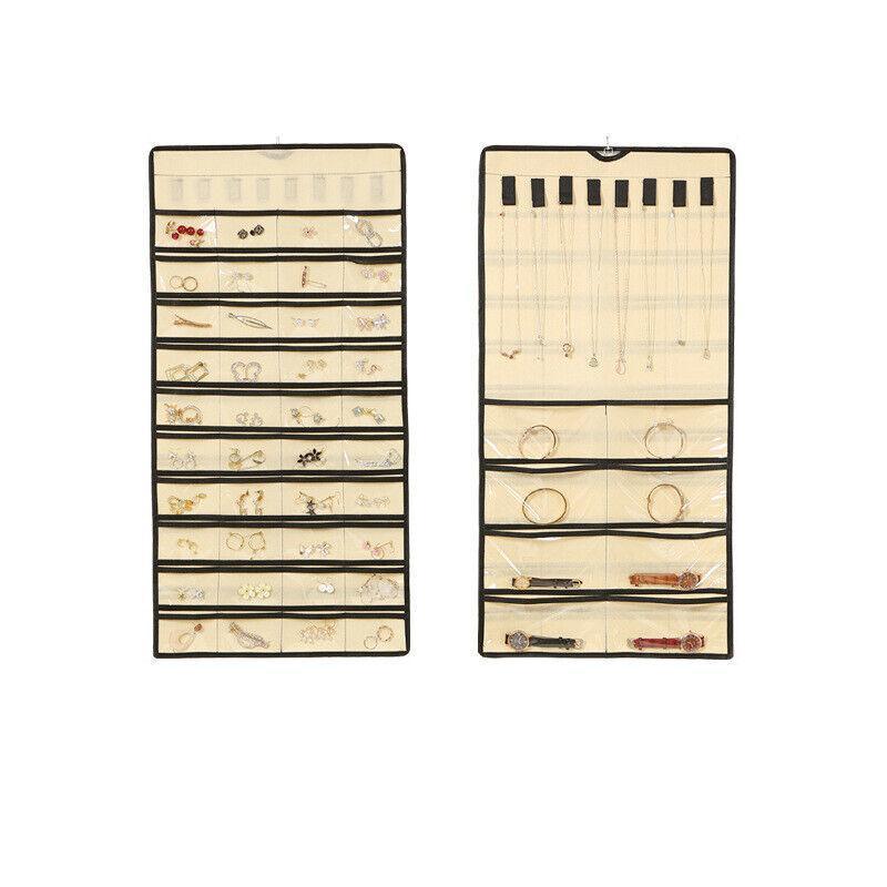 48 Pockets Jewelry Hanging Storage Organizer Holder Earring Display Pouch Bag - Beige