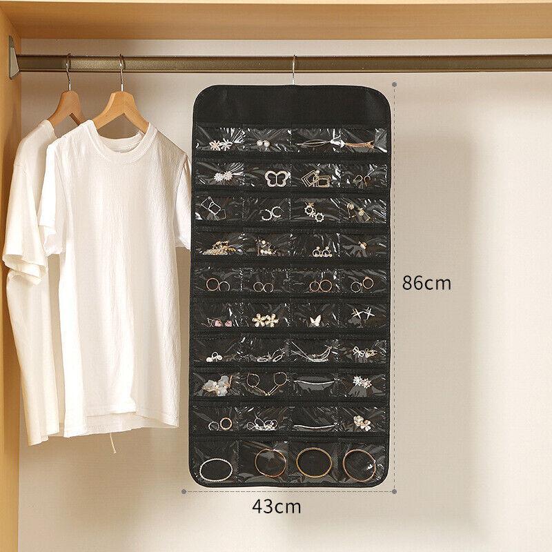 80 Pockets Jewelry Hanging Storage Organizer Holder Earring Display Pouch Bag - Beige