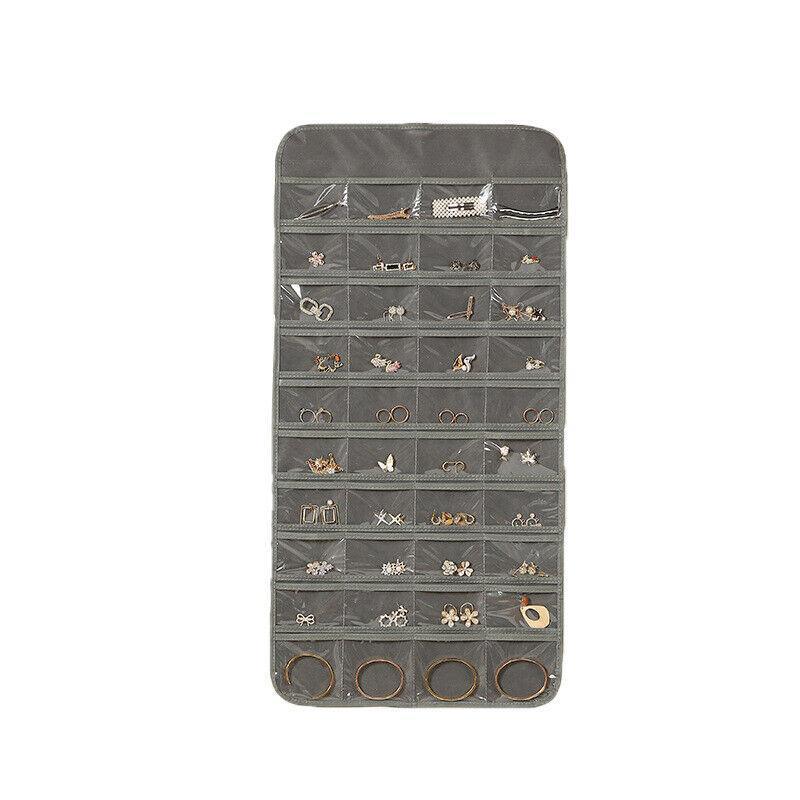 80 Pockets Jewelry Hanging Storage Organizer Holder Earring Display Pouch Bag - Black