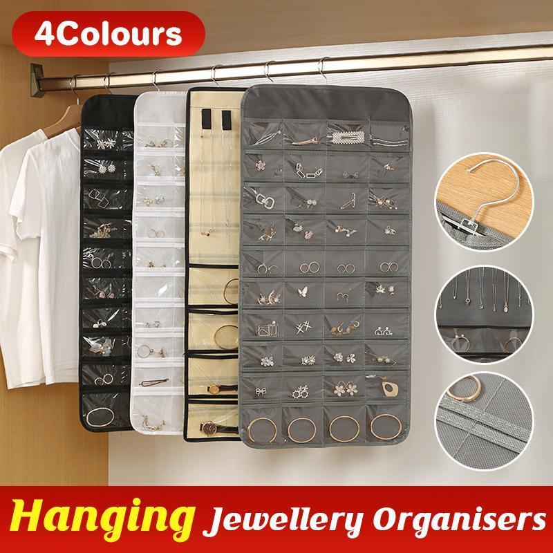 80 Pockets Jewelry Hanging Storage Organizer Holder Earring Display Pouch Bag - Grey