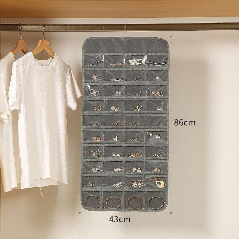 80 Pockets Jewelry Hanging Storage Organizer Holder Earring Display Pouch Bag - White