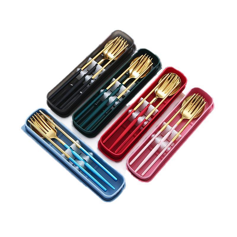 5PC Stainless Steel Portable Cutlery Set -  Fork Spoon for Travel & Picnic - Red