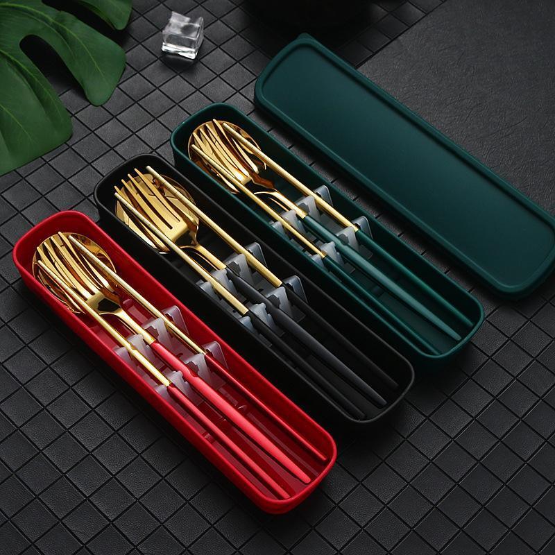 5PC Stainless Steel Portable Cutlery Set -  Fork Spoon for Travel & Picnic - Red