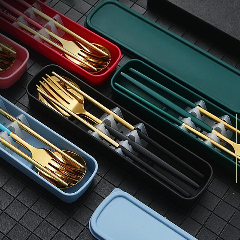 5PC Stainless Steel Portable Cutlery Set -  Fork Spoon for Travel & Picnic - Red