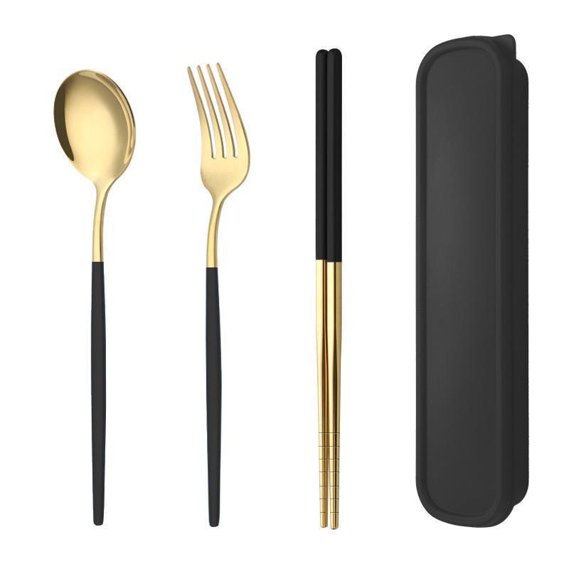5PC Stainless Steel Portable Cutlery Set -  Fork Spoon for Travel & Picnic - Red